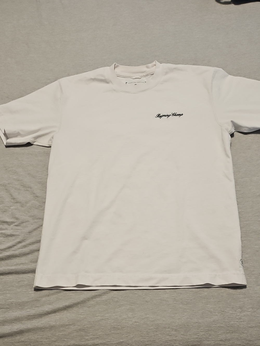 Reigning Champ White Crewneck Tee with Script Chest Logo